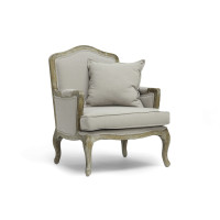 Baxton Studio TA2256-Beige Constanza Classic Antiqued French Accent Chair in Beige